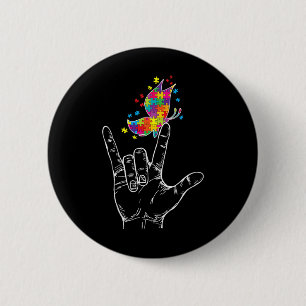 Badge Rond 5 Cm Sensibilisation à l'autisme Je t'aime Langue des s