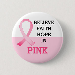 Badge Rond 5 Cm Sensibilisation au cancer du sein Ruban rose