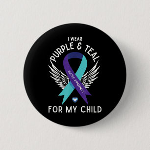 Badge Rond 5 Cm Sensibilisation Au Suicide Je Porte Turquoise Et V