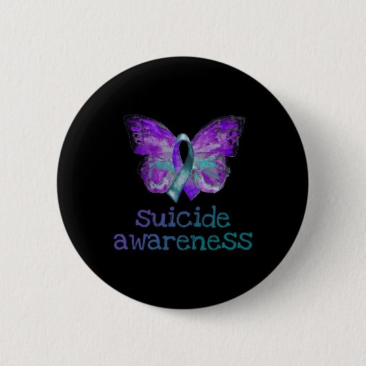 Badge Rond 5 Cm Sensibilisation au suicide Papillon Turquoise pour (Devant)