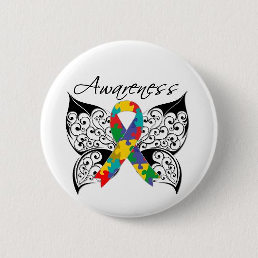 Badge Rond 5 Cm Sensibilisation aux papillons de tatouage - Autism (Devant)