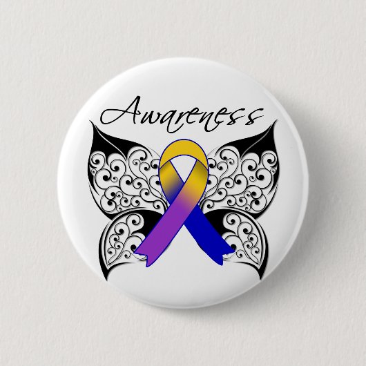 Badge Rond 5 Cm Sensibilisation aux papillons de tatouage - Cancer (Devant)