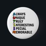 Badge Rond 5 Cm Sensibilisation sur l'autisme Acrostique mignon po<br><div class="desc">Un beau poème acrostique pour l'autisme. Toujours Unique Vraiment Intéressant Spécial Mémorable. De grands attributs positifs d'être autiste pour vous montrer sont fiers d'être sur le spectre. Les acronymes sont si cool.</div>