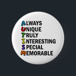 Badge Rond 5 Cm Sensibilisation sur l'autisme Acrostique mignon po<br><div class="desc">Un beau poème acrostique pour l'autisme. Toujours Unique Vraiment Intéressant Spécial Mémorable. De grands attributs positifs d'être autiste pour vous montrer sont fiers d'être sur le spectre. Les acronymes sont si cool.</div>