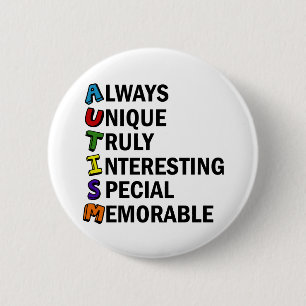 Badge Rond 5 Cm Sensibilisation sur l'autisme Acrostique mignon po