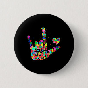 Badge Rond 5 Cm Sensibilisation sur l'autisme ASL Love Langue des 