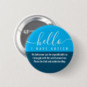 Badge Rond 5 Cm sensibilisation sur l'autisme bonjour et contact d (Devant & derrière)
