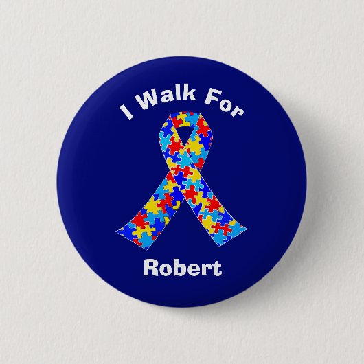 Badge Rond 5 Cm Sensibilisation sur l'autisme Ruban sur mesure col (Devant)
