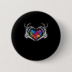 Badge Rond 5 Cm Sensibilisation sur l'autisme s Skeleton Main Hear