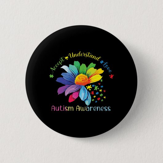 Badge Rond 5 Cm Sensibilisation sur l'autisme Sunflower Accepter C (Devant)