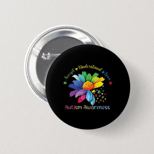 Badge Rond 5 Cm Sensibilisation sur l'autisme Sunflower Accepter C (Devant & derrière)