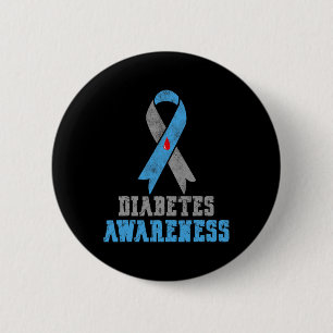 Badge Rond 5 Cm Sensibilisation vintage au diabète Ruban bleu et g