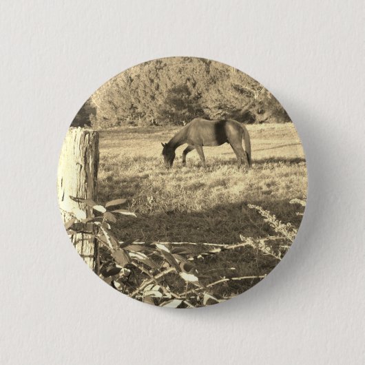 Badge Rond 5 Cm Sepia ton cheval Brown et clôture (Devant)