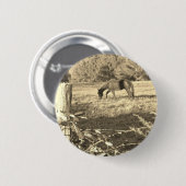 Badge Rond 5 Cm Sepia ton cheval Brown et clôture (Devant & derrière)