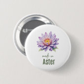 Badge Rond 5 Cm September Aster Birth Flower Flat Thank You (Devant & derrière)
