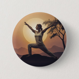Badge Rond 5 Cm Serene Yoga Pose Outline Bouton Design