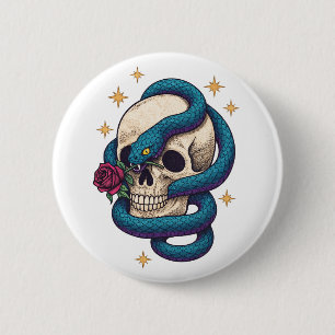 Badge Rond 5 Cm Serpent Crâne