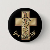 Badge Rond 5 Cm Serpent sur Croix (Devant)