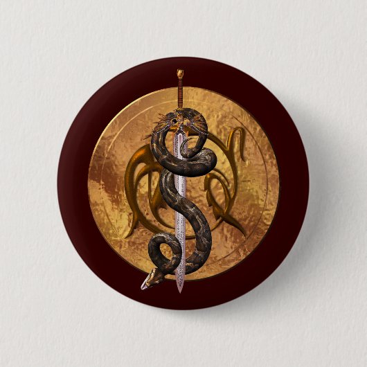 Badge Rond 5 Cm Serpent sur une épée (Devant)
