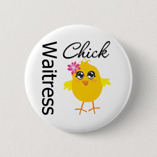 Badge Rond 5 Cm Serveuse Poussin
