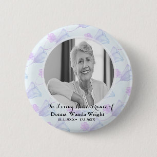 Badge Rond 5 Cm Service funéraire avec photo florale aquarelle