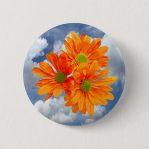 Badge Rond 5 Cm Seulement 3 Gerbera Daisy Blossoms + votre texte e