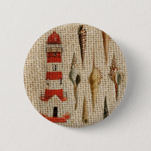 Badge Rond 5 Cm shabby chic burlap littorale seashell lighthouse