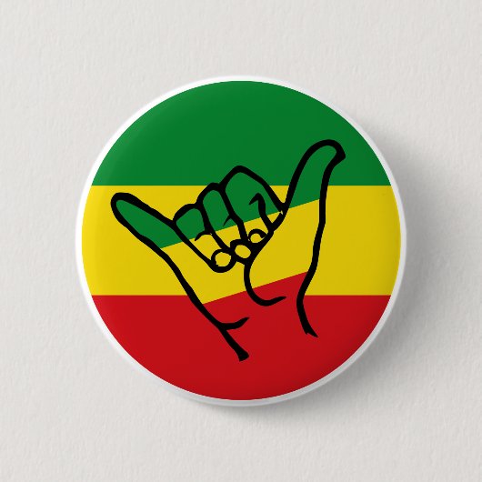 Badge Rond 5 Cm Shaka Main Avec Couleurs Reggae (Devant)