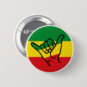 Badge Rond 5 Cm Shaka Main Avec Couleurs Reggae (Devant & derrière)