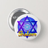 Badge Rond 5 Cm SHALOM avec le médaillon d'étoile de David (Devant & derrière)