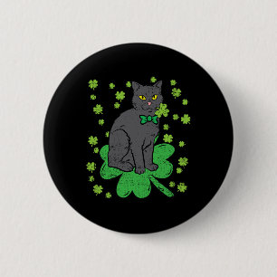 Badge Rond 5 Cm Shamrock Chat Jour de la Saint Patrick 4 Leaf Clov