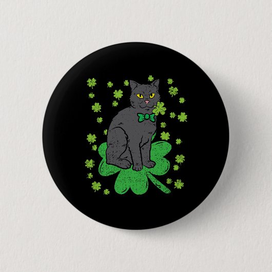 Badge Rond 5 Cm Shamrock Chat Jour de la Saint Patrick 4 Leaf Clov (Devant)