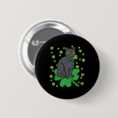Badge Rond 5 Cm Shamrock Chat Jour de la Saint Patrick 4 Leaf Clov (Devant & derrière)
