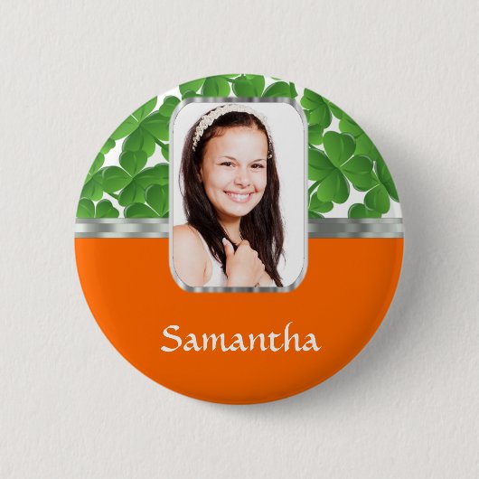 Badge Rond 5 Cm Shamrock et orange (Devant)