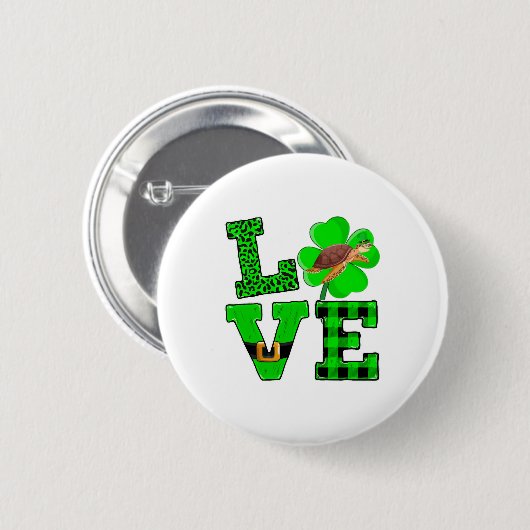Badge Rond 5 Cm Shamrock Green Plaid Love Sea Turtle St Patrick'S (Devant & derrière)