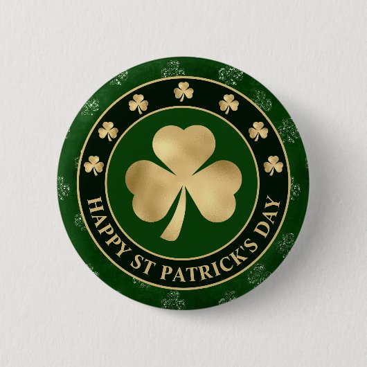 Badge Rond 5 Cm Shamrock vert et or Clover St Patrick's Day (Devant)