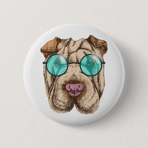 Badge Rond 5 Cm Sharpei dans les lunettes de soleil