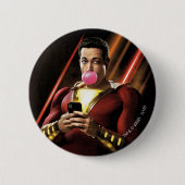 Badge Rond 5 Cm SHAZAM ! | Shazam soufflant la bulle gomme (Devant)