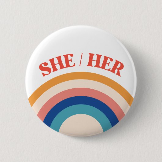 Badge Rond 5 Cm SHE/HER Pronouns Rainbow Circle Button (Devant)