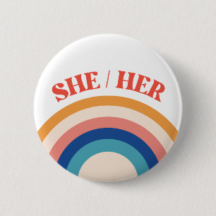 Badge Rond 5 Cm SHE/HER Pronouns Rainbow Circle Button
