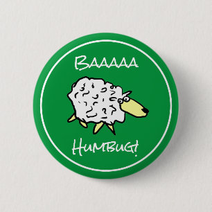 Badge Rond 5 Cm Sheep Says Baaaa Humbug - Bouton de Noël
