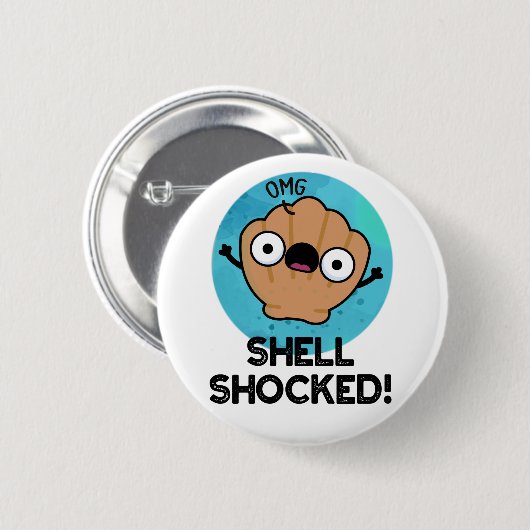Badge Rond 5 Cm Shell Shocky Funny Seashell Pun (Devant & derrière)