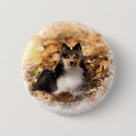 Badge Rond 5 Cm Sheltie Shetland Sheepdog Art Peinture (Devant)