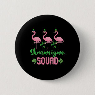 Badge Rond 5 Cm Shenanigan Squad Flamant rose Leprechaun St Patric