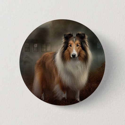 Badge Rond 5 Cm Shetland Sheepdog Halloween effrayant (Devant)