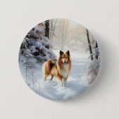 Badge Rond 5 Cm Shetland Sheepdog Laisser neiger Noël (Devant)