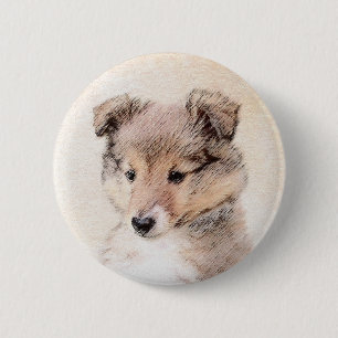 Badge Rond 5 Cm Shetland Sheepdog Puppy Peinture Chien original ar