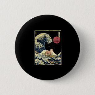 Badge Rond 5 Cm Shetland Sheepdog Sheltie Japonais Kanagawa Vague