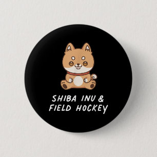 Badge Rond 5 Cm Shi Inu et hockey sur gazon Kawaii Sports Japonais