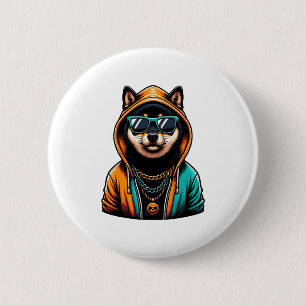 Badge Rond 5 Cm Shiba Inu en capuche de streetwear